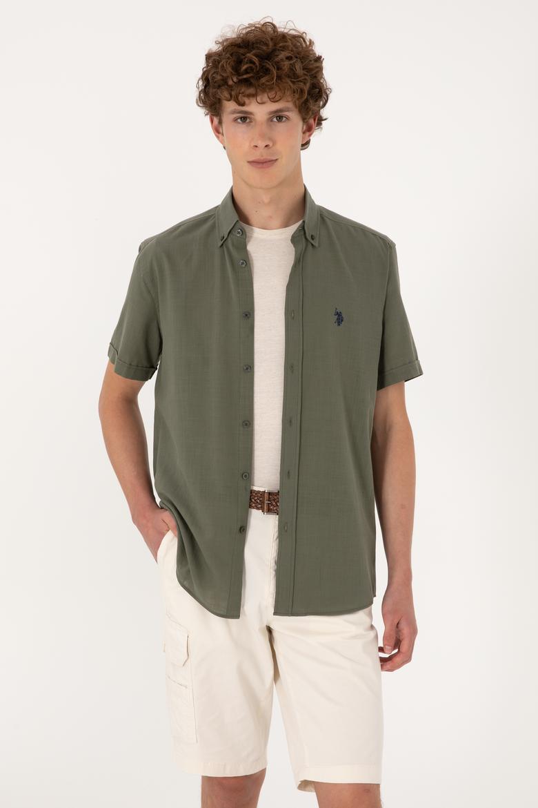 Erkek Koyu Haki Kısa Kollu Gömlek