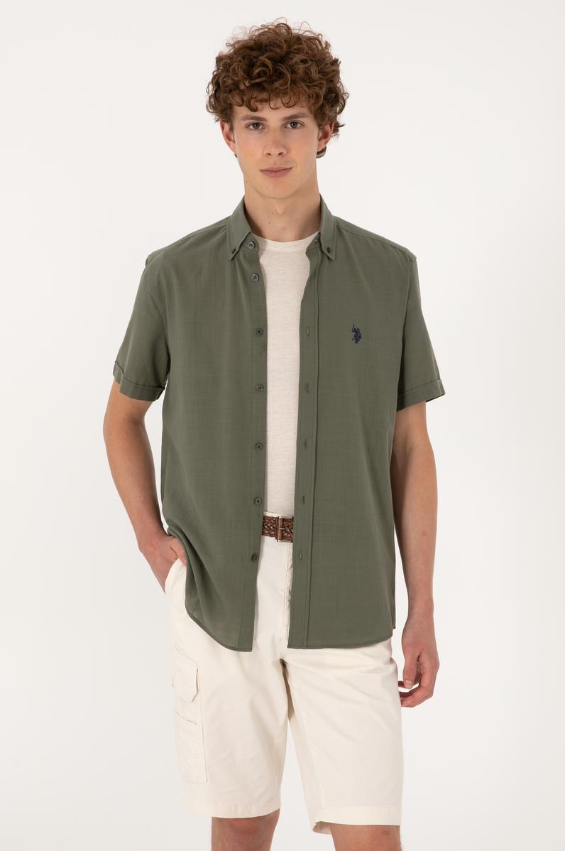 Erkek Koyu Haki Kısa Kollu Gömlek