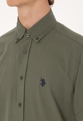 Erkek Koyu Haki Kısa Kollu Gömlek - 50306324072