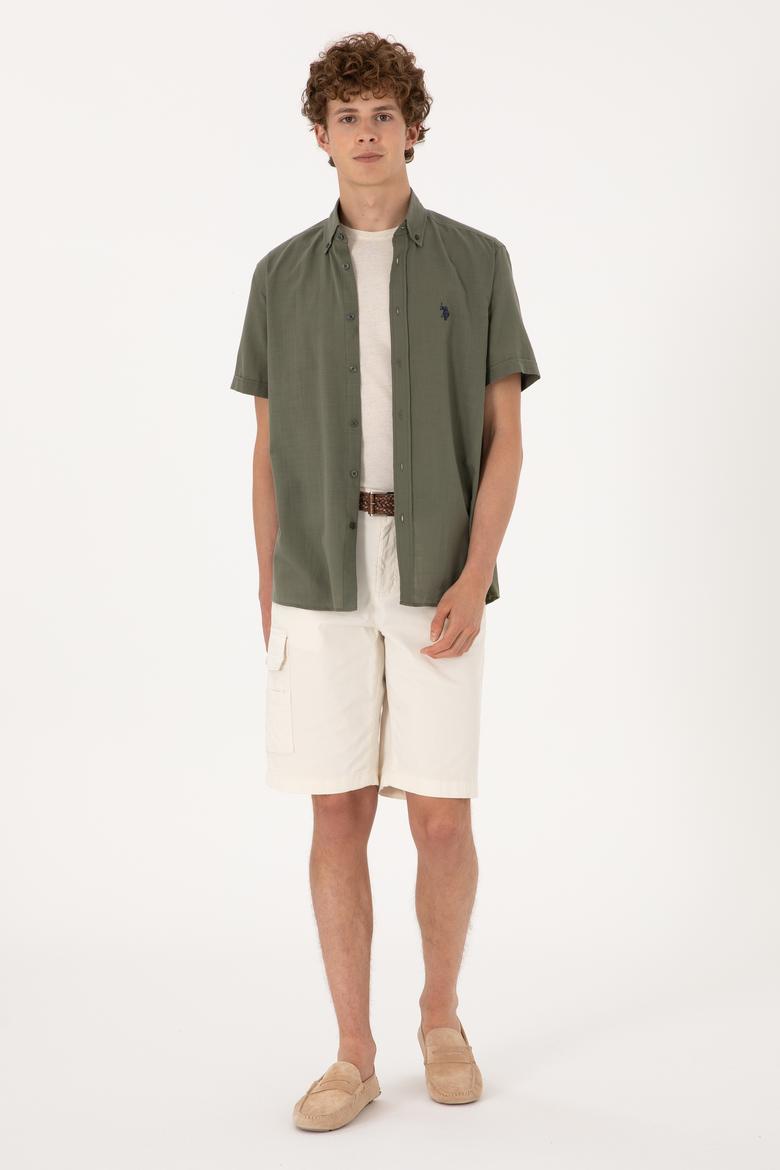Erkek Koyu Haki Kısa Kollu Gömlek - 50306324072