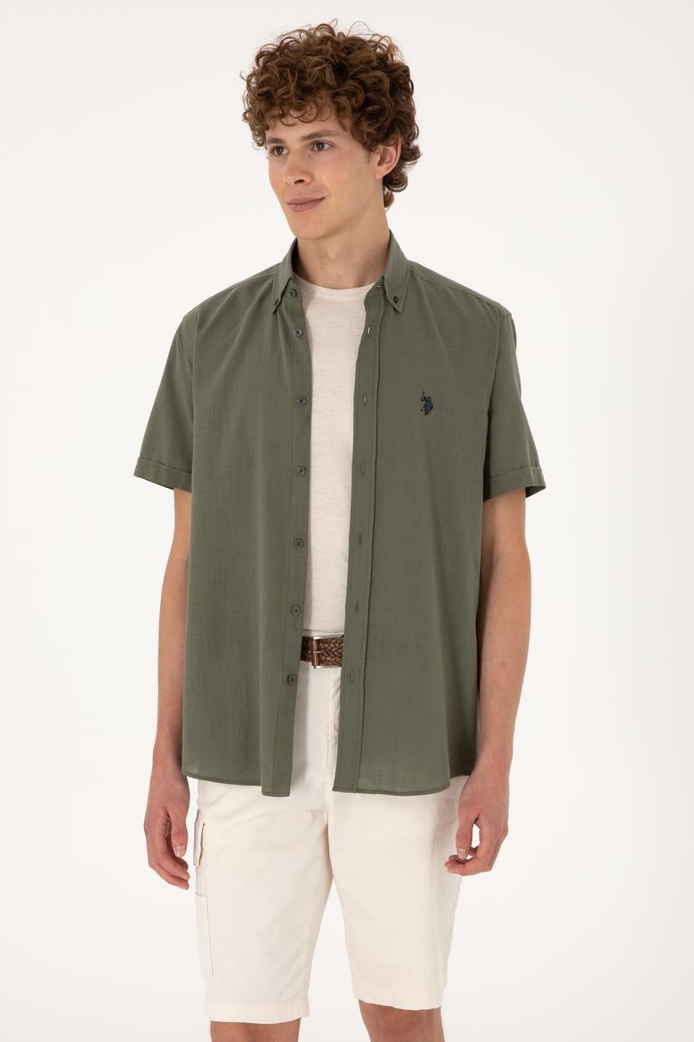 Erkek Koyu Haki Kısa Kollu Gömlek - 50306324072