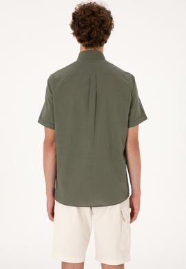 Erkek Koyu Haki Kısa Kollu Gömlek - 50306324072