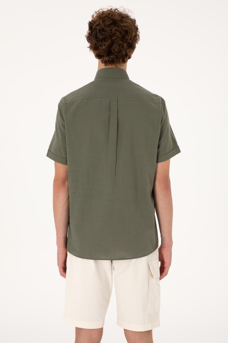 Erkek Koyu Haki Kısa Kollu Gömlek - 50306324072
