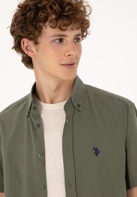 Erkek Koyu Haki Kısa Kollu Gömlek - 50306324072