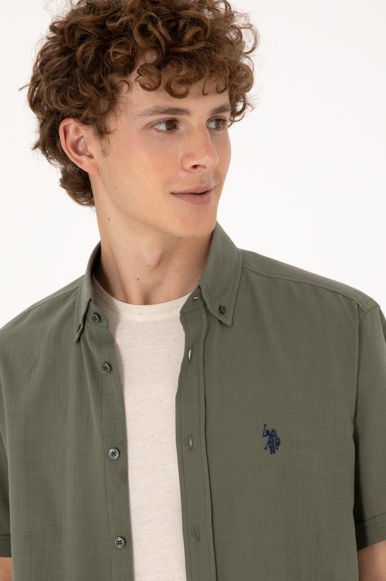Erkek Koyu Haki Kısa Kollu Gömlek