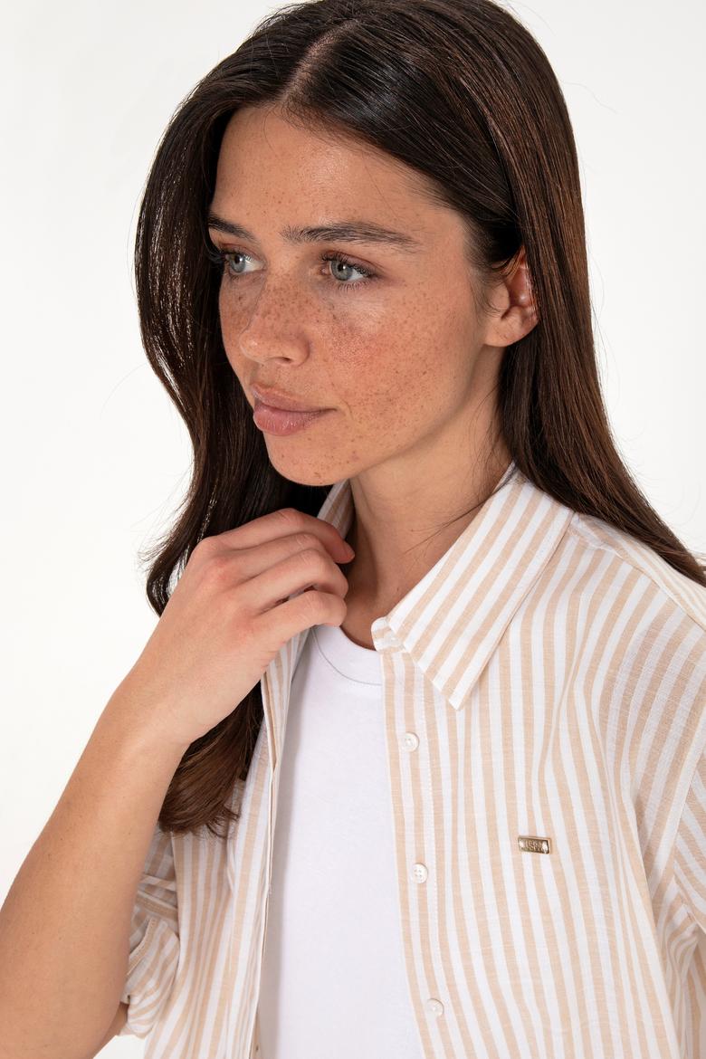 Kadın Çizgili Taş Uzun Kollu Tunik Gömlek - 50306405013