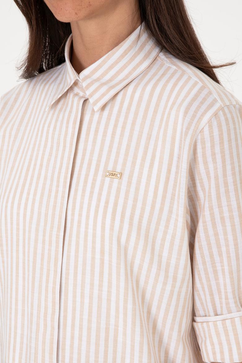 Kadın Çizgili Taş Uzun Kollu Tunik Gömlek - 50306405013