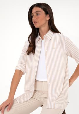 Kadın Çizgili Taş Uzun Kollu Tunik Gömlek - 50306405013