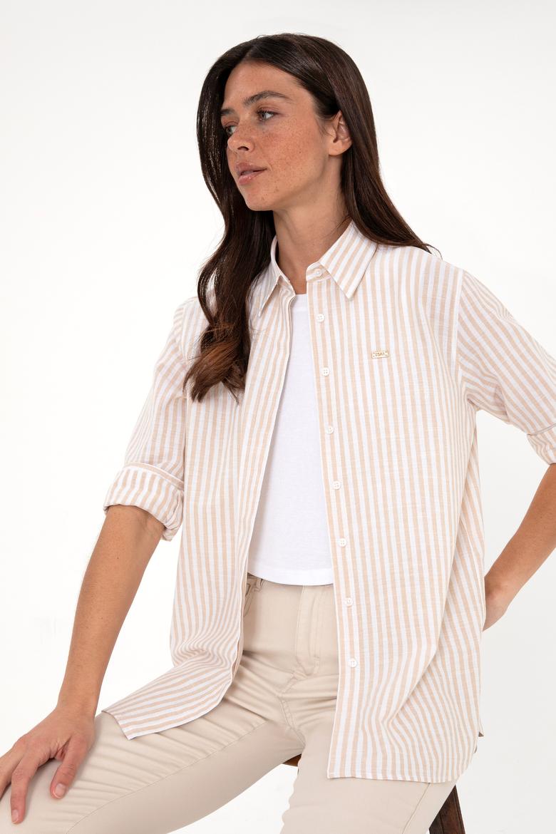 Kadın Çizgili Taş Uzun Kollu Tunik Gömlek - 50306405013