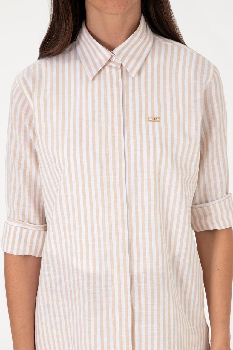 Kadın Çizgili Taş Uzun Kollu Tunik Gömlek - 50306405013