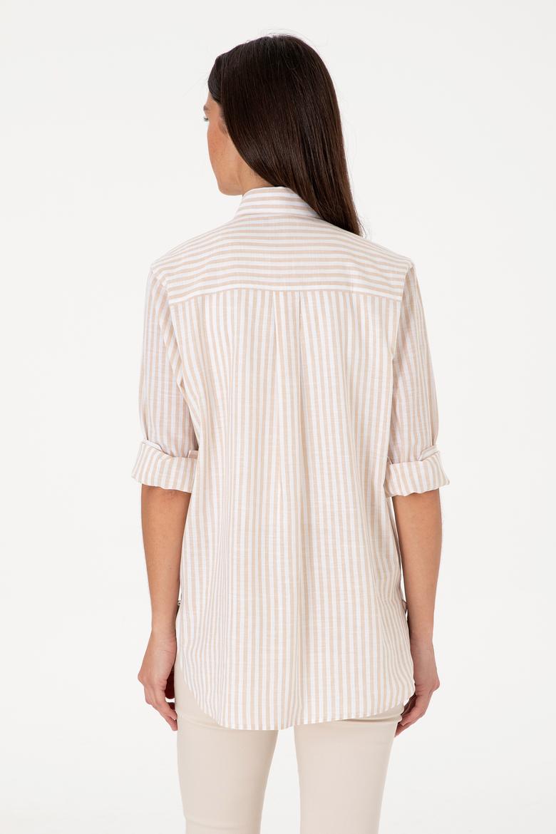 Kadın Çizgili Taş Uzun Kollu Tunik Gömlek - 50306405013