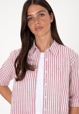 Kadın Vişne Çizgili Uzun Kollu Tunik Gömlek - 50306405019