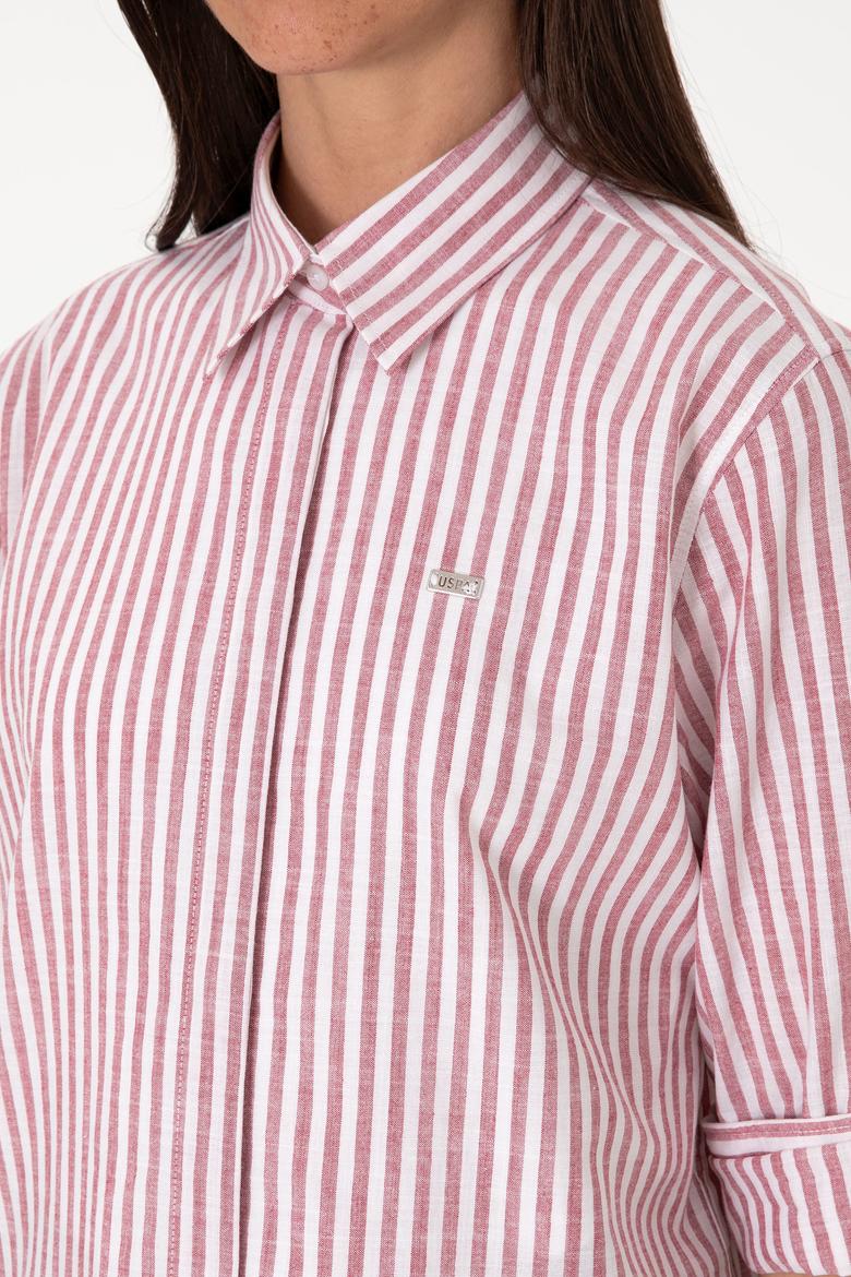 Kadın Vişne Çizgili Uzun Kollu Tunik Gömlek - 50306405019