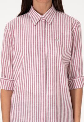 Kadın Vişne Çizgili Uzun Kollu Tunik Gömlek - 50306405019