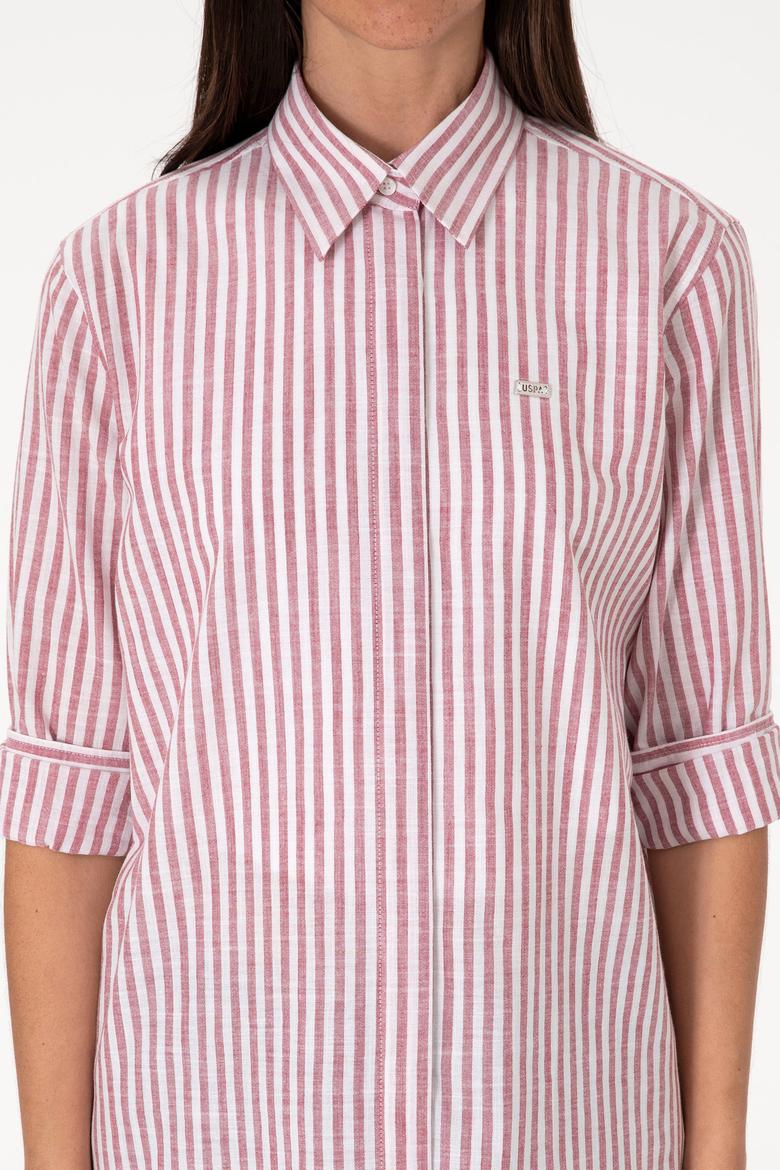 Kadın Vişne Çizgili Uzun Kollu Tunik Gömlek - 50306405019