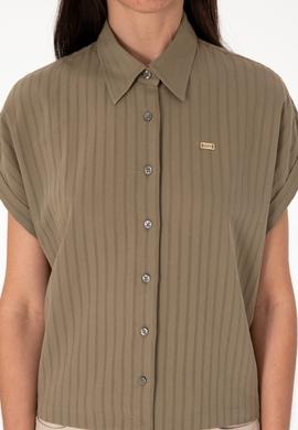 Kadın Vizon Çizgili Kısa Kollu Gömlek - 50306388014