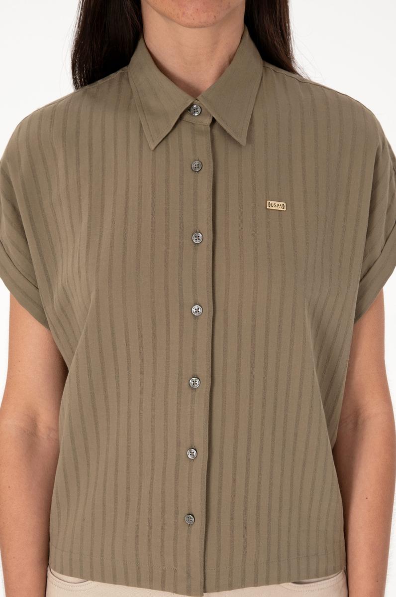 Kadın Vizon Çizgili Kısa Kollu Gömlek