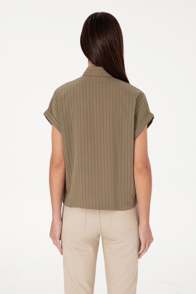 Kadın Vizon Çizgili Kısa Kollu Gömlek - 50306388014