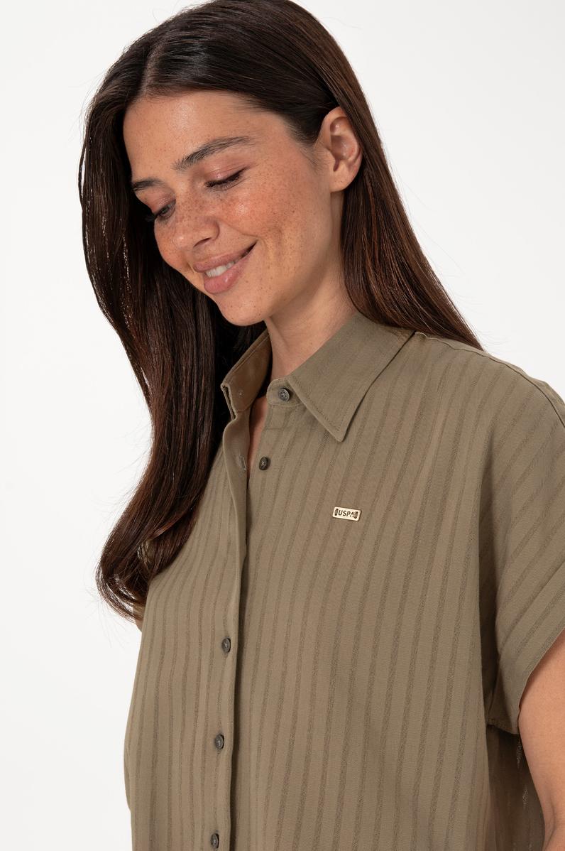 Kadın Vizon Çizgili Kısa Kollu Gömlek