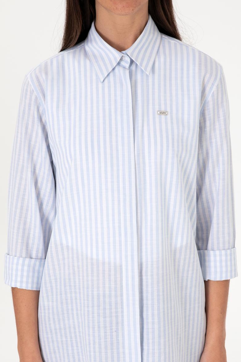 Kadın Açık Mavi Çizgili Uzun Kollu Tunik Gömlek - 50306405003