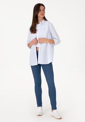 Kadın Açık Mavi Çizgili Uzun Kollu Tunik Gömlek - 50306405003