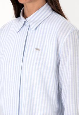 Kadın Açık Mavi Çizgili Uzun Kollu Tunik Gömlek - 50306405003