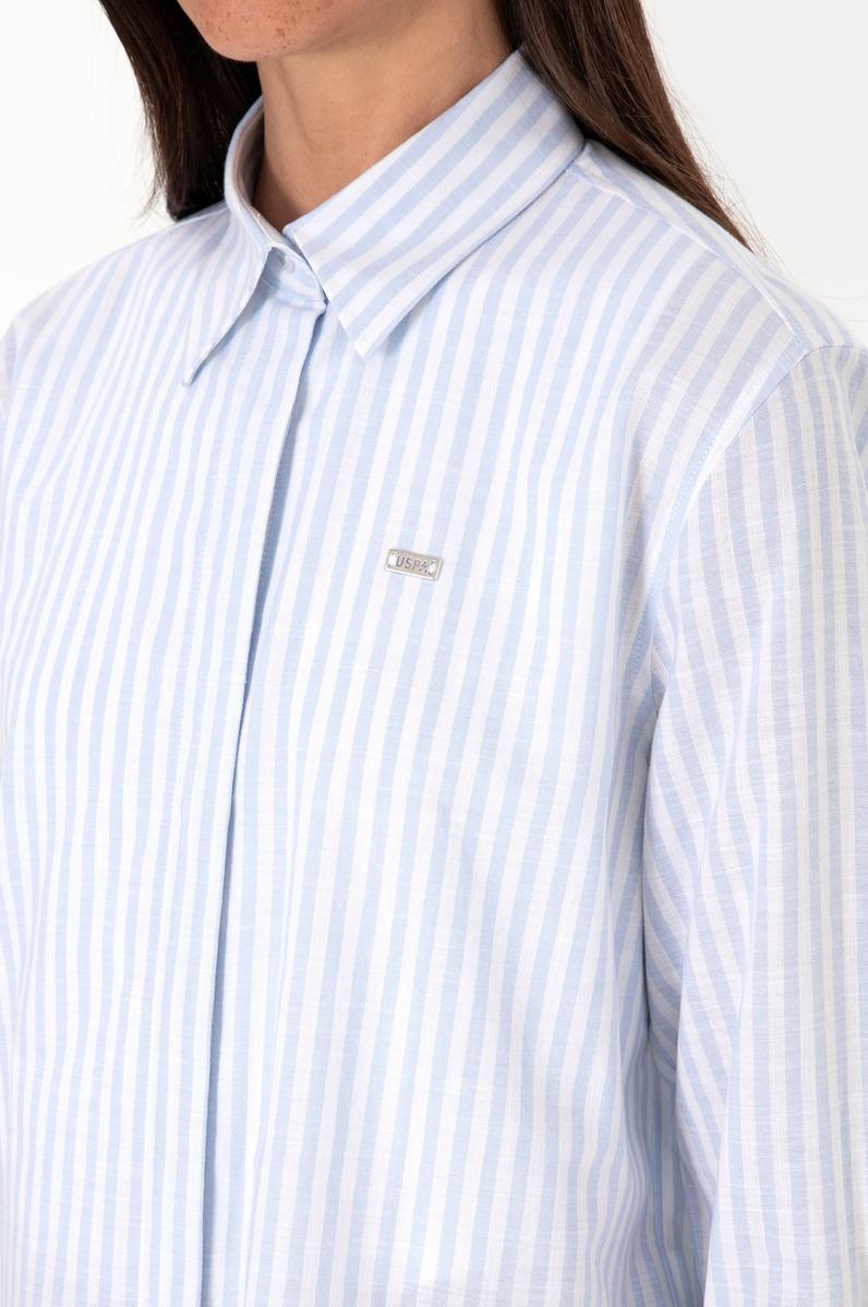 Kadın Açık Mavi Çizgili Uzun Kollu Tunik Gömlek