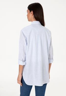 Kadın Açık Mavi Çizgili Uzun Kollu Tunik Gömlek - 50306405003
