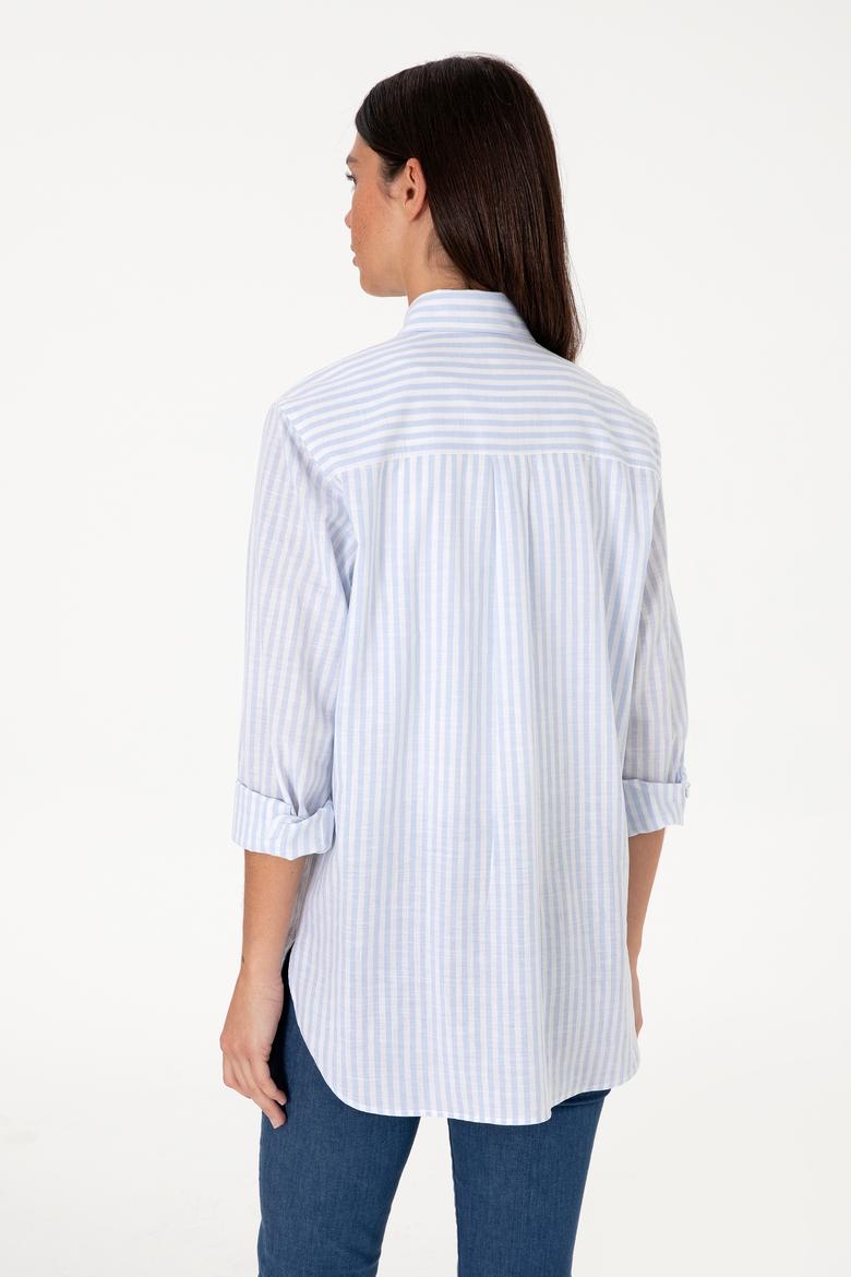 Kadın Açık Mavi Çizgili Uzun Kollu Tunik Gömlek - 50306405003