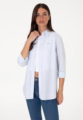 Kadın Açık Mavi Çizgili Uzun Kollu Tunik Gömlek - 50306405003