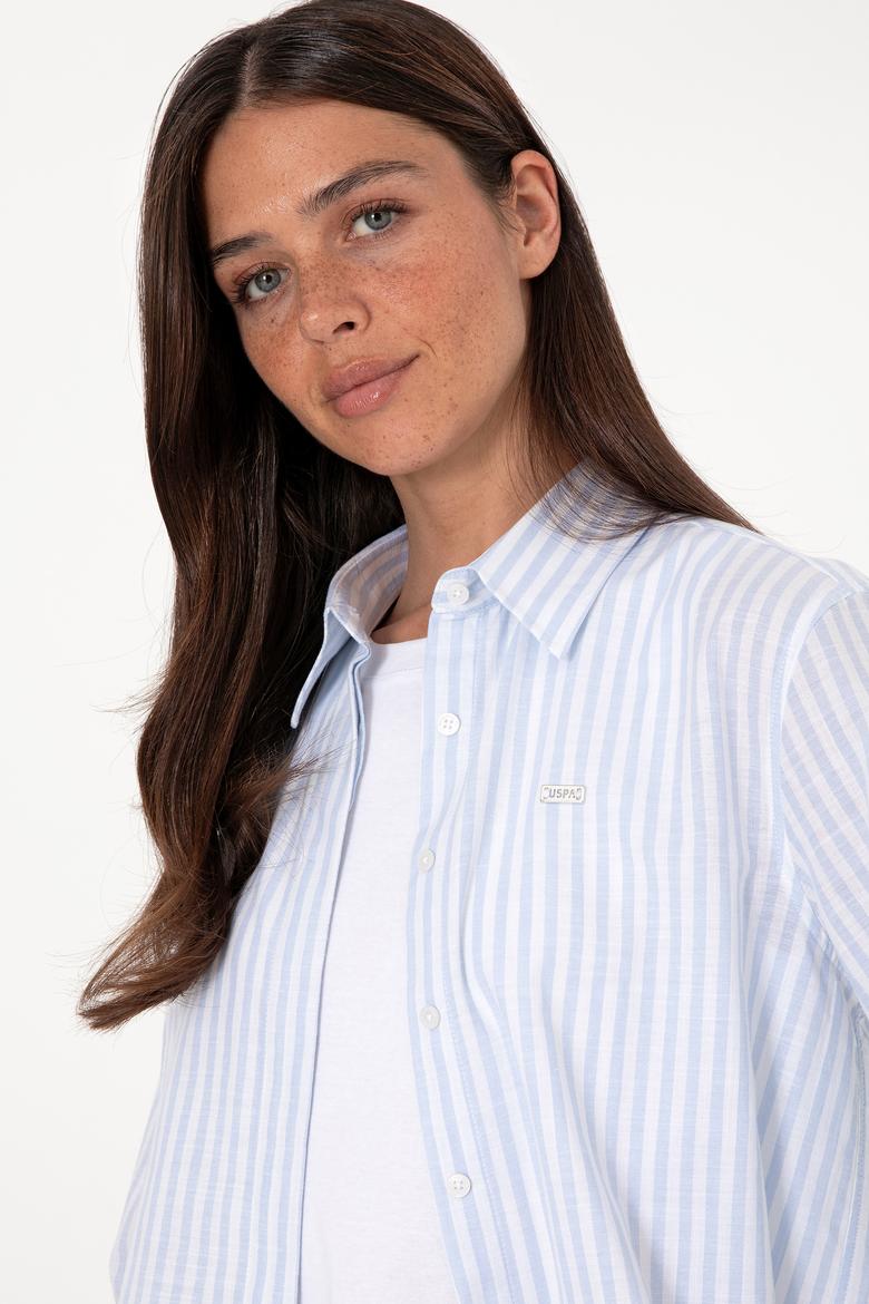 Kadın Açık Mavi Çizgili Uzun Kollu Tunik Gömlek - 50306405003