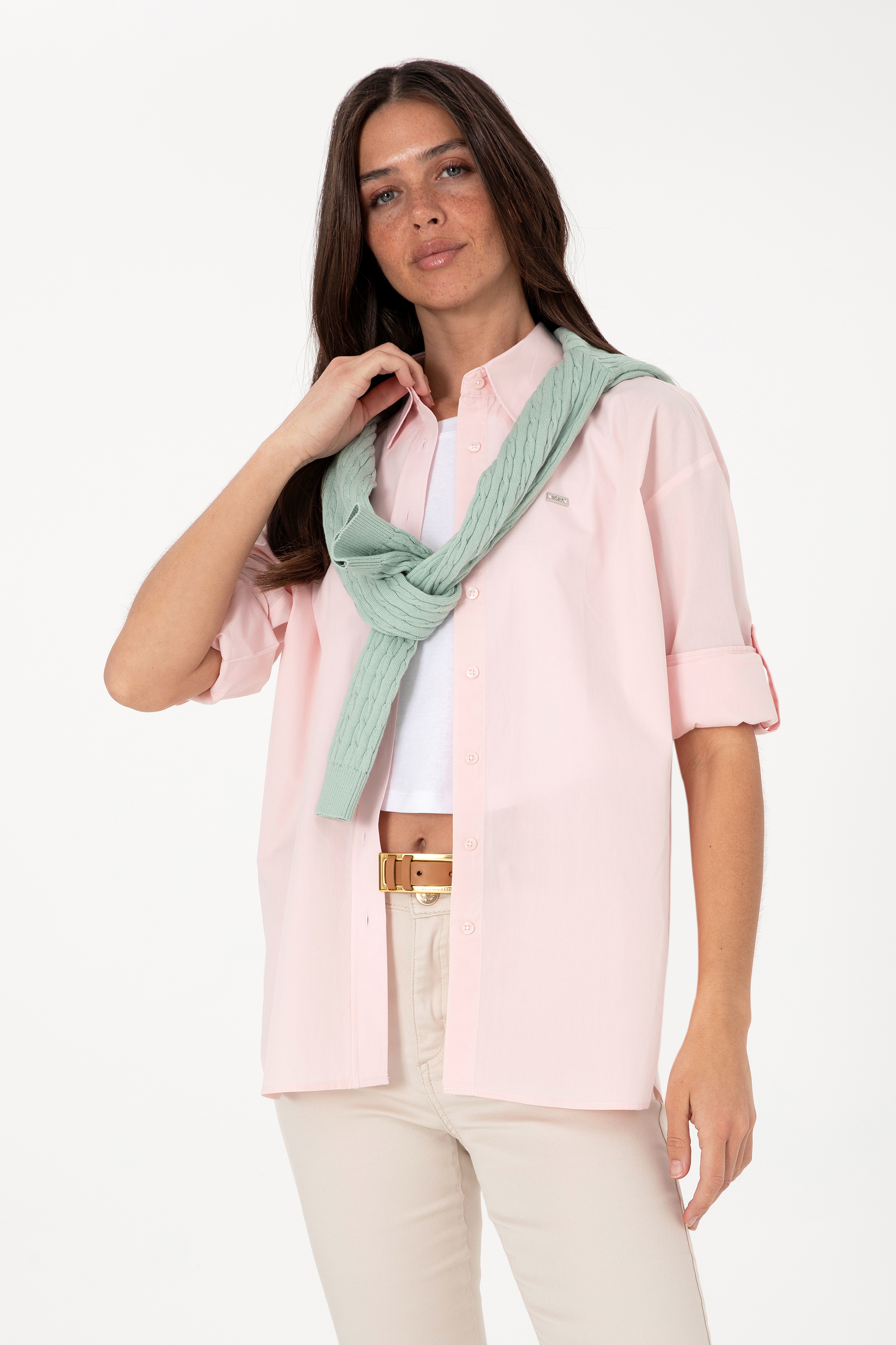 Kadın Açık Pembe Uzun Kollu Tunik Gömlek - Image 1