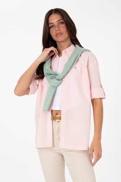 Kadın Açık Pembe Uzun Kollu Tunik Gömlek