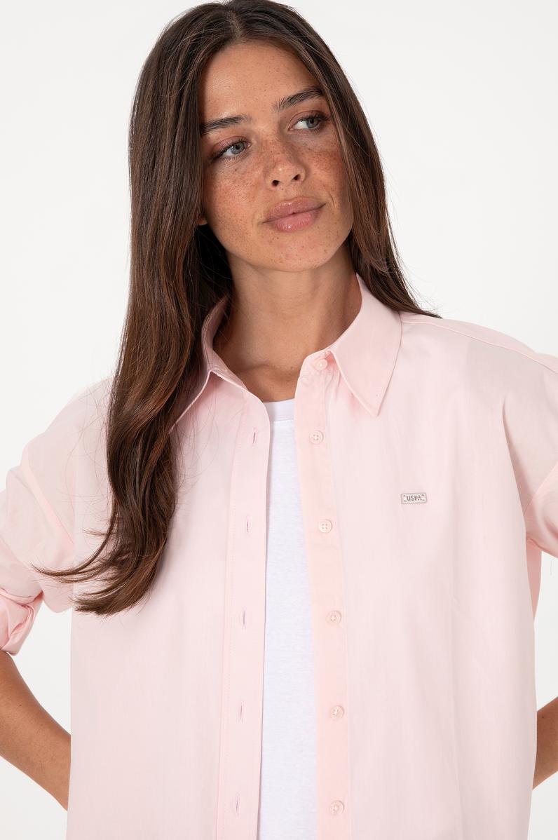 Kadın Açık Pembe Uzun Kollu Tunik Gömlek