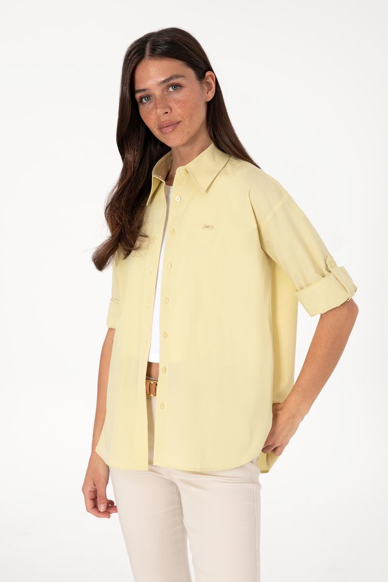 Kadın Açık Haki Uzun Kollu Tunik Gömlek