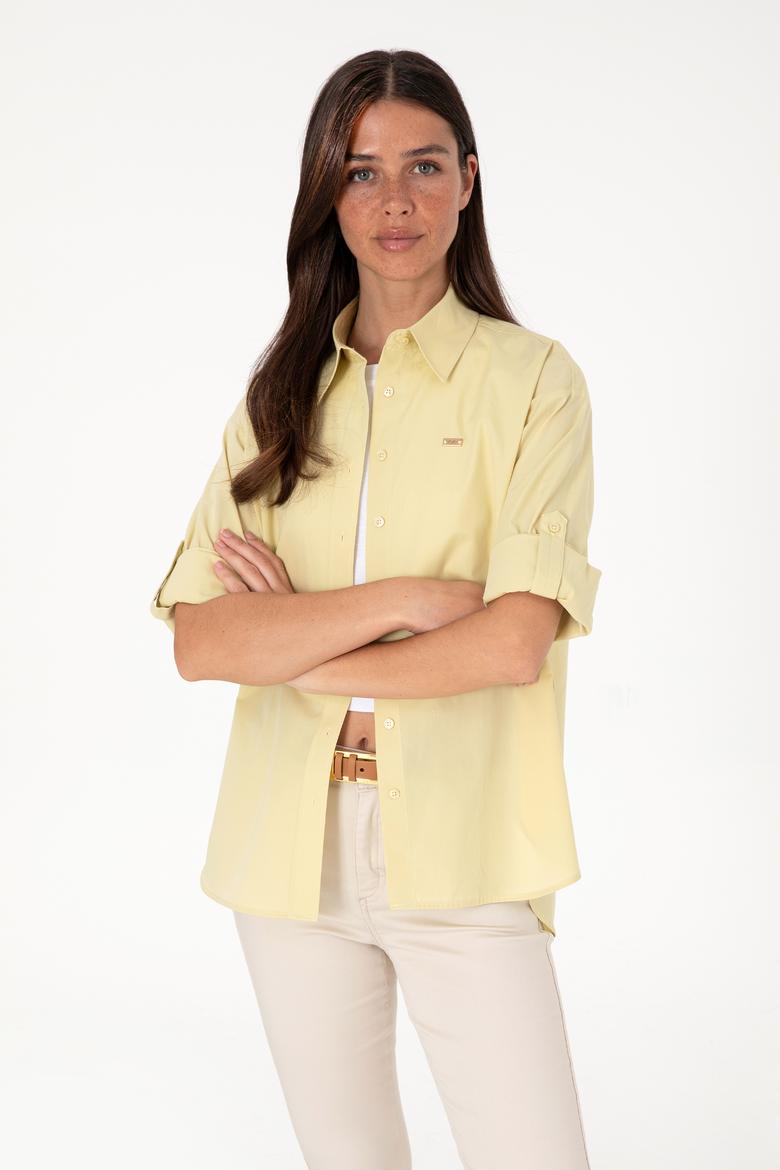 Kadın Açık Haki Uzun Kollu Tunik Gömlek - 50306390018