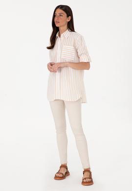 Kadın Sarı Çizgili Uzun Kollu Tunik Gömlek - 50306471002