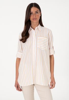 Kadın Sarı Çizgili Uzun Kollu Tunik Gömlek - 50306471002