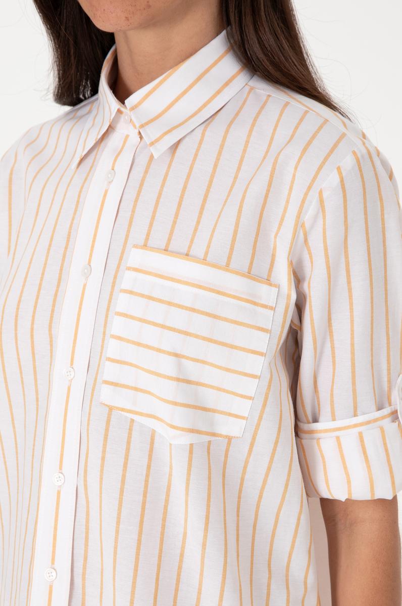 Kadın Sarı Çizgili Uzun Kollu Tunik Gömlek