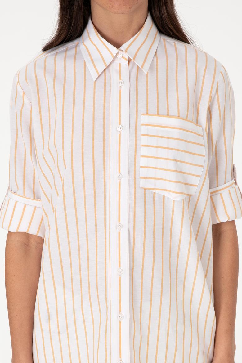 Kadın Sarı Çizgili Uzun Kollu Tunik Gömlek - 50306471002