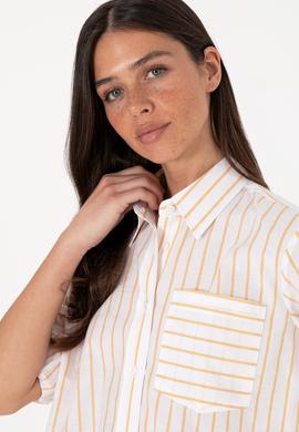 Kadın Sarı Çizgili Uzun Kollu Tunik Gömlek - 50306471002