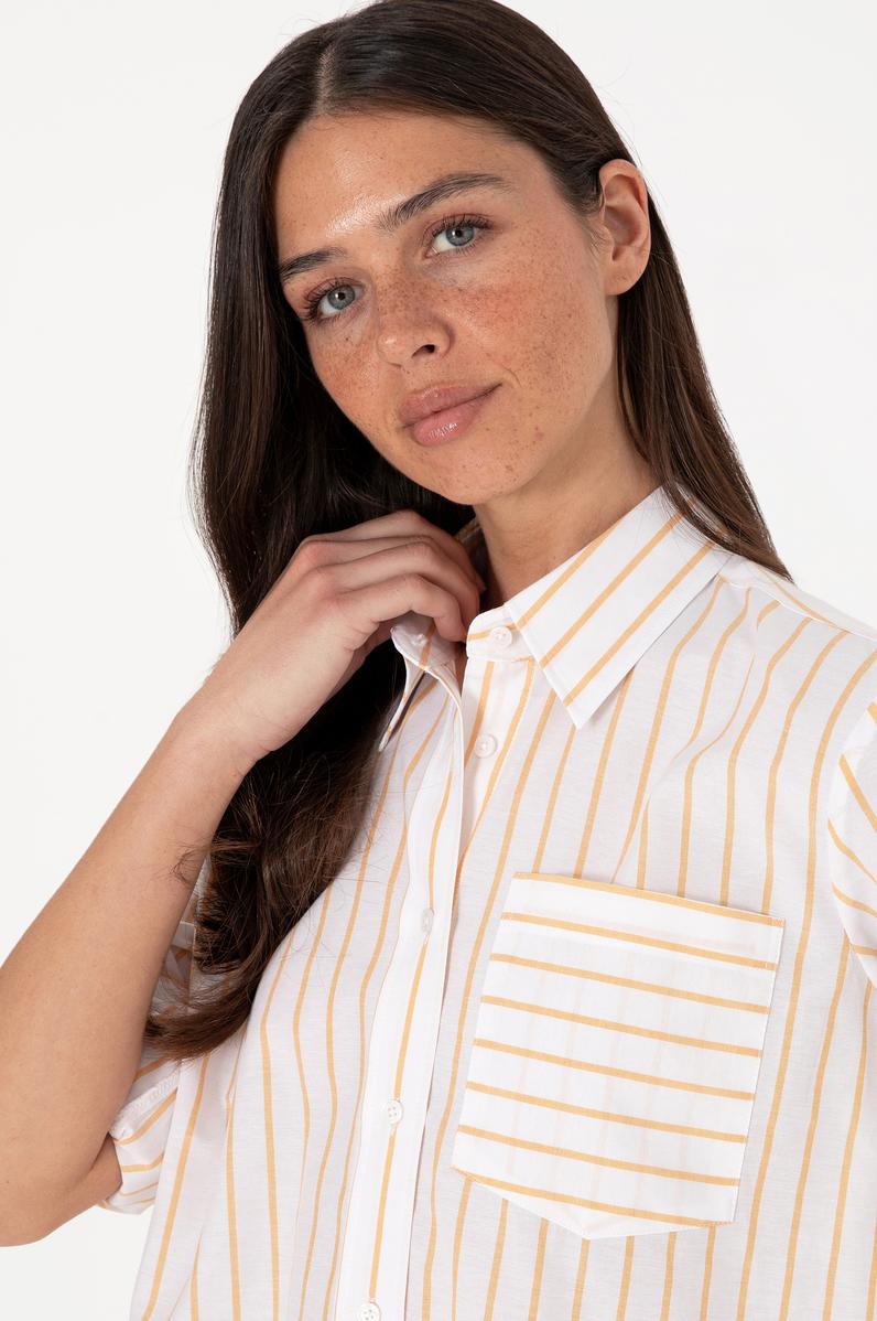 Kadın Sarı Çizgili Uzun Kollu Tunik Gömlek