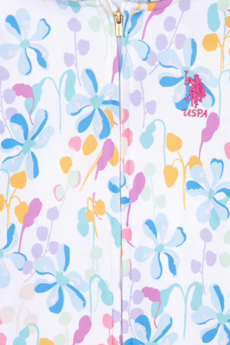 Kız Çocuk Beyaz Desenli Kapüşonlu Fermuarlı Sweatshirt - 50300957011