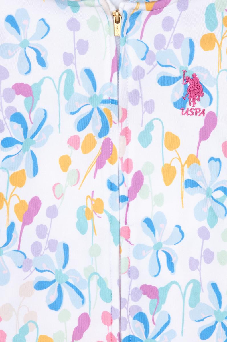 Kız Çocuk Beyaz Desenli Kapüşonlu Fermuarlı Sweatshirt