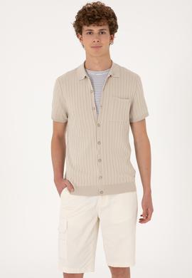 Erkek Slim Fit Taş Düğmeli Triko Tişört - 50299360005