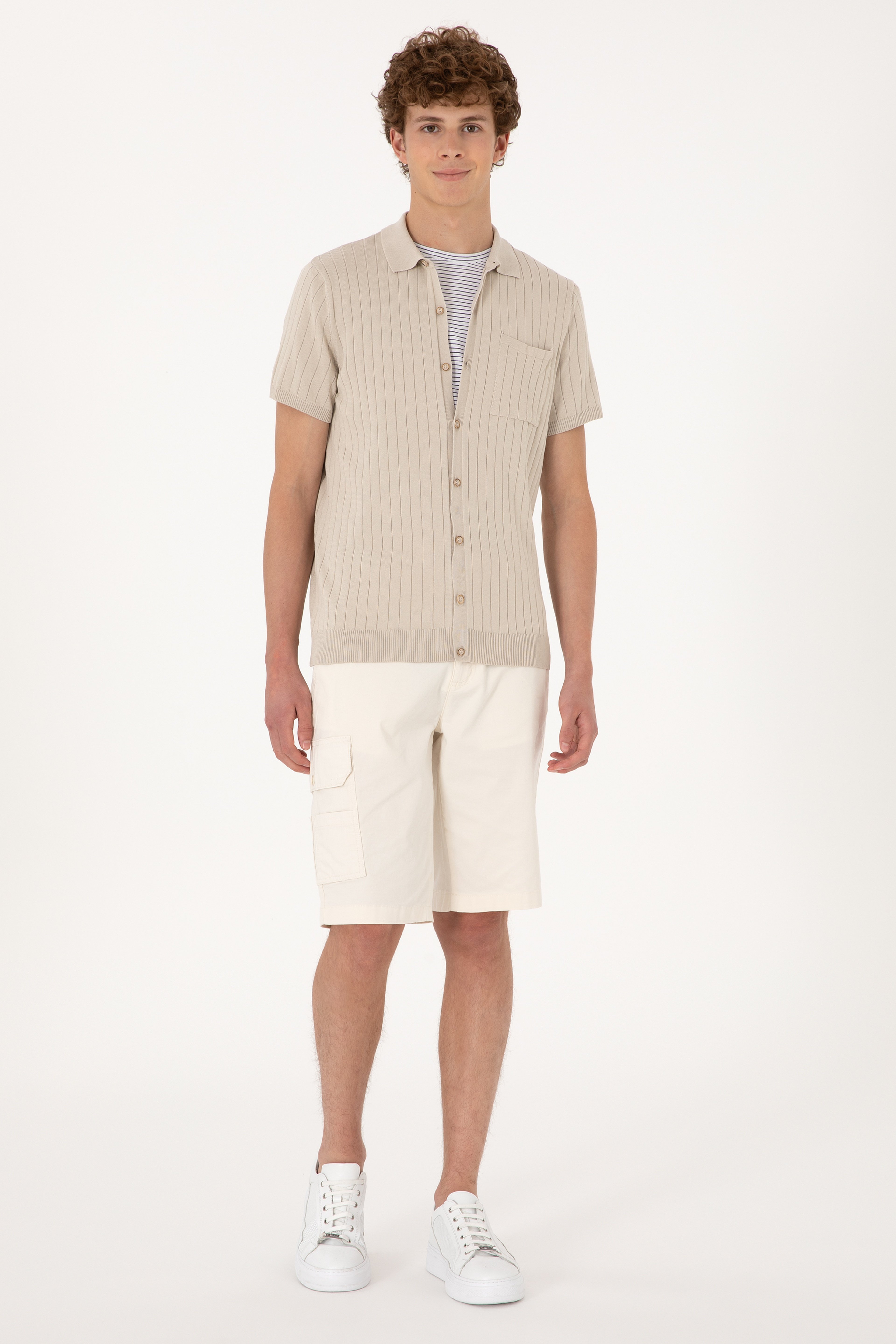 Erkek Slim Fit Taş Düğmeli Triko Tişört - Image 4