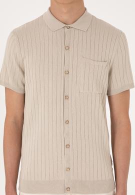 Erkek Slim Fit Taş Düğmeli Triko Tişört - 50299360005