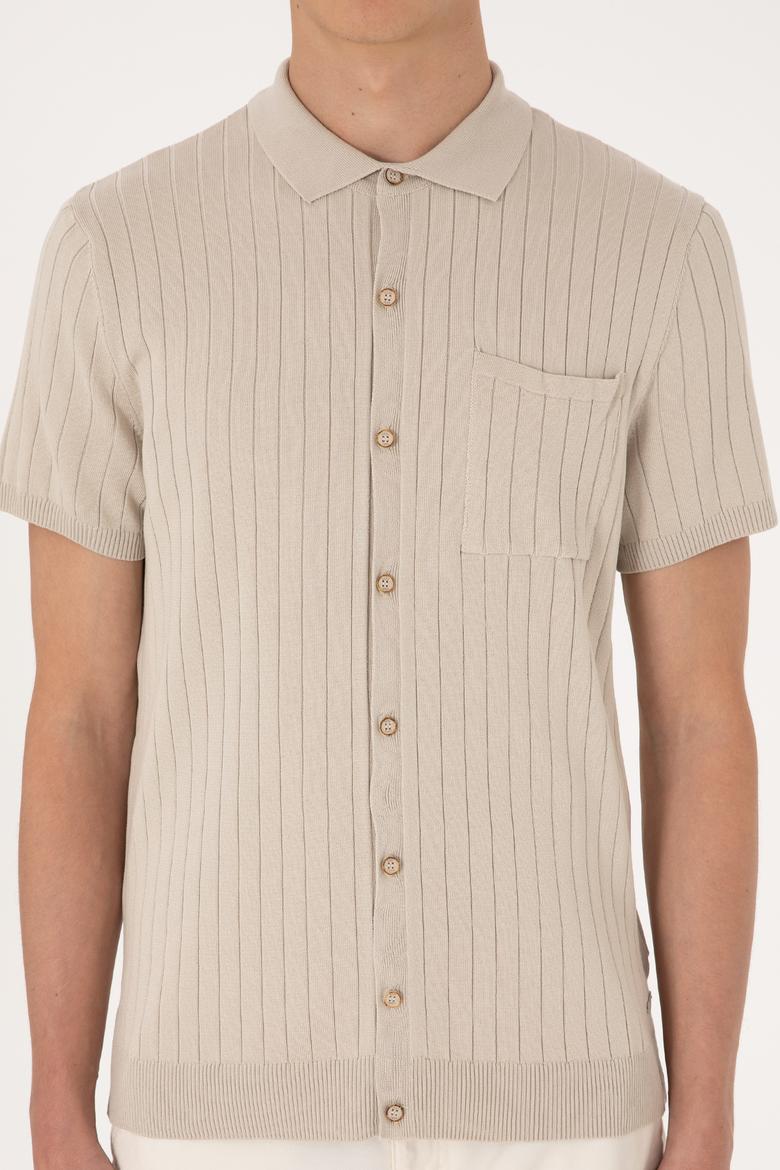 Erkek Slim Fit Taş Düğmeli Triko Tişört - 50299360005