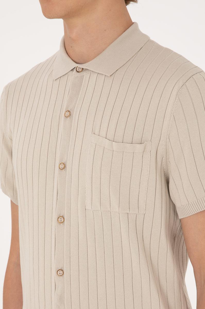 Erkek Slim Fit Taş Düğmeli Triko Tişört