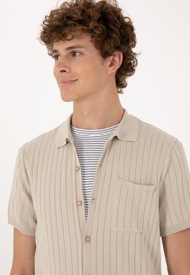 Erkek Slim Fit Taş Düğmeli Triko Tişört - 50299360005